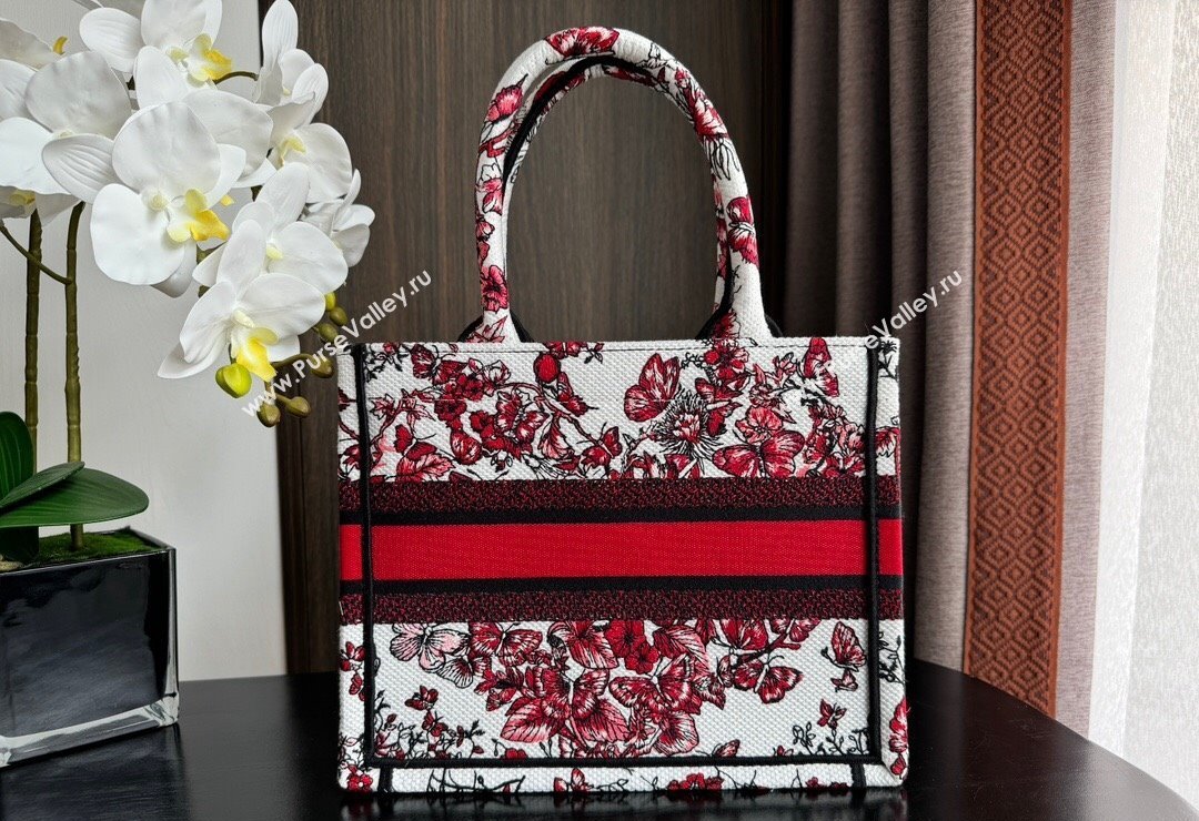 Dior Small Book Tote Bag Bag in White and Red Le Cœur des Papillons Embroidery 2024 (BF-240415078)