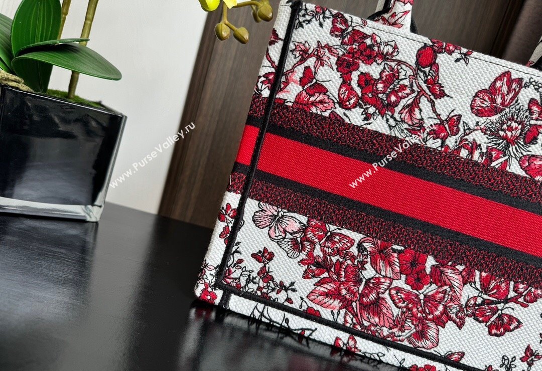 Dior Small Book Tote Bag Bag in White and Red Le Cœur des Papillons Embroidery 2024 (BF-240415078)