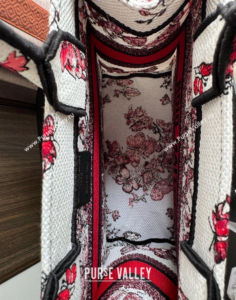 Dior Small Book Tote Bag Bag in White and Red Le Cœur des Papillons Embroidery 2024 (BF-240415078)