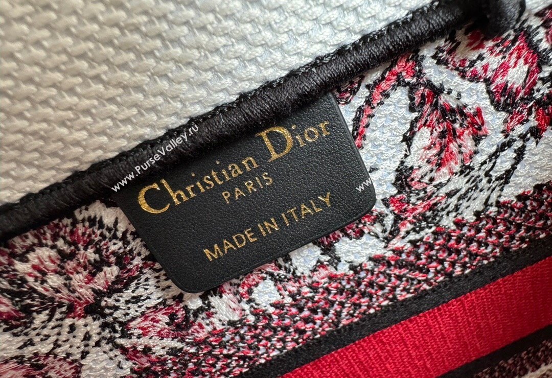 Dior Small Book Tote Bag Bag in White and Red Le Cœur des Papillons Embroidery 2024 (BF-240415078)