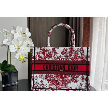 Dior Medium Book Tote Bag Bag in White and Red Le Cœur des Papillons Embroidery 2024 (BF-240415079)