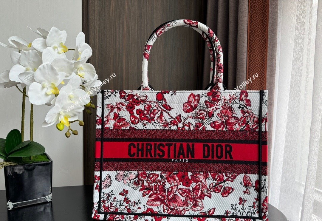 Dior Medium Book Tote Bag Bag in White and Red Le Cœur des Papillons Embroidery 2024 (BF-240415079)