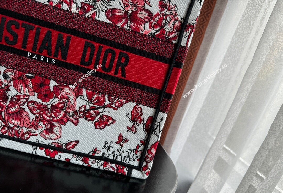 Dior Medium Book Tote Bag Bag in White and Red Le Cœur des Papillons Embroidery 2024 (BF-240415079)