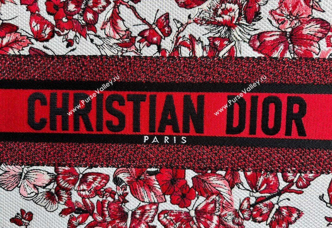Dior Medium Book Tote Bag Bag in White and Red Le Cœur des Papillons Embroidery 2024 (BF-240415079)