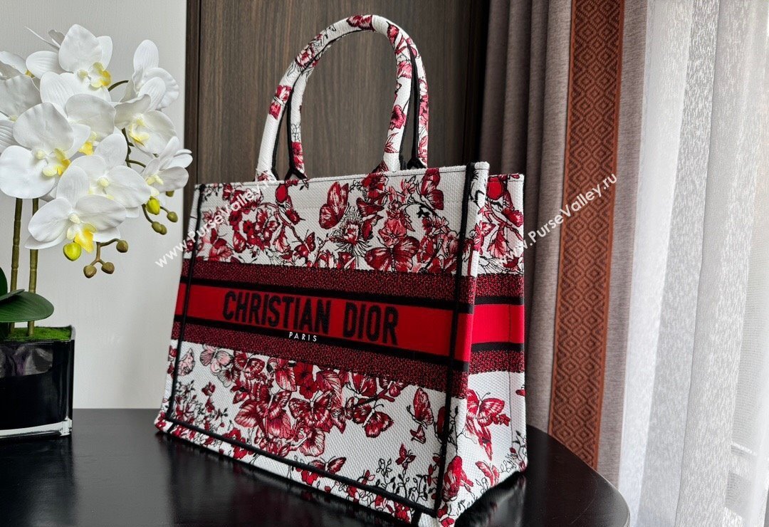 Dior Medium Book Tote Bag Bag in White and Red Le Cœur des Papillons Embroidery 2024 (BF-240415079)