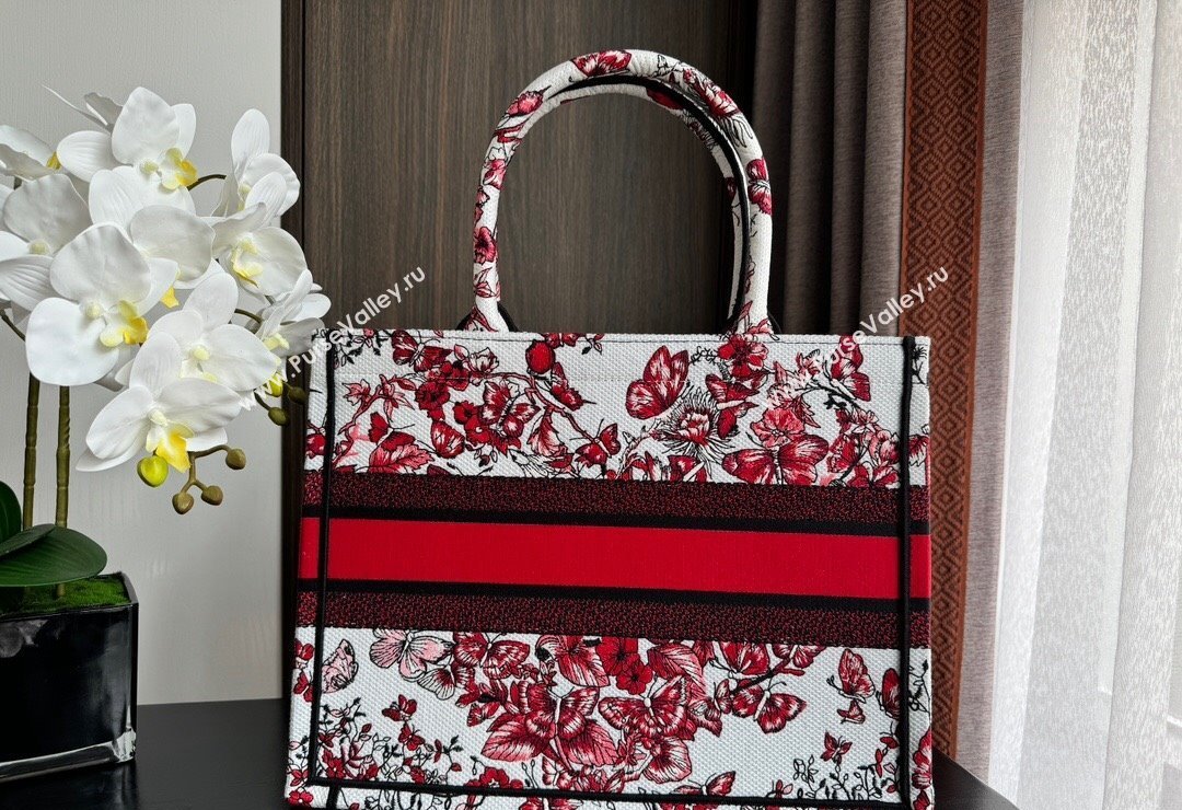 Dior Medium Book Tote Bag Bag in White and Red Le Cœur des Papillons Embroidery 2024 (BF-240415079)