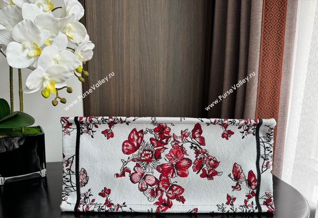 Dior Medium Book Tote Bag Bag in White and Red Le Cœur des Papillons Embroidery 2024 (BF-240415079)