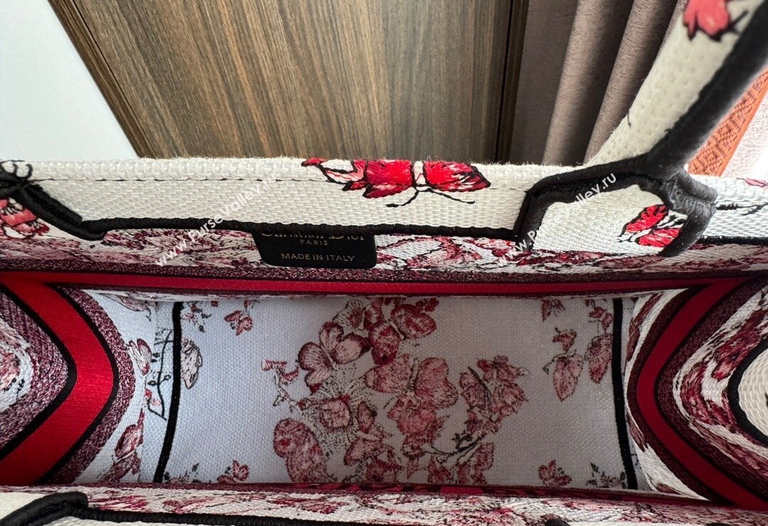 Dior Medium Book Tote Bag Bag in White and Red Le Cœur des Papillons Embroidery 2024 (BF-240415079)