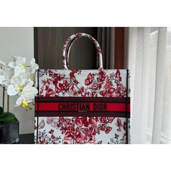 Dior Large Book Tote Bag Bag in White and Red Le Cœur des Papillons Embroidery 2024 (XXG-240415080)