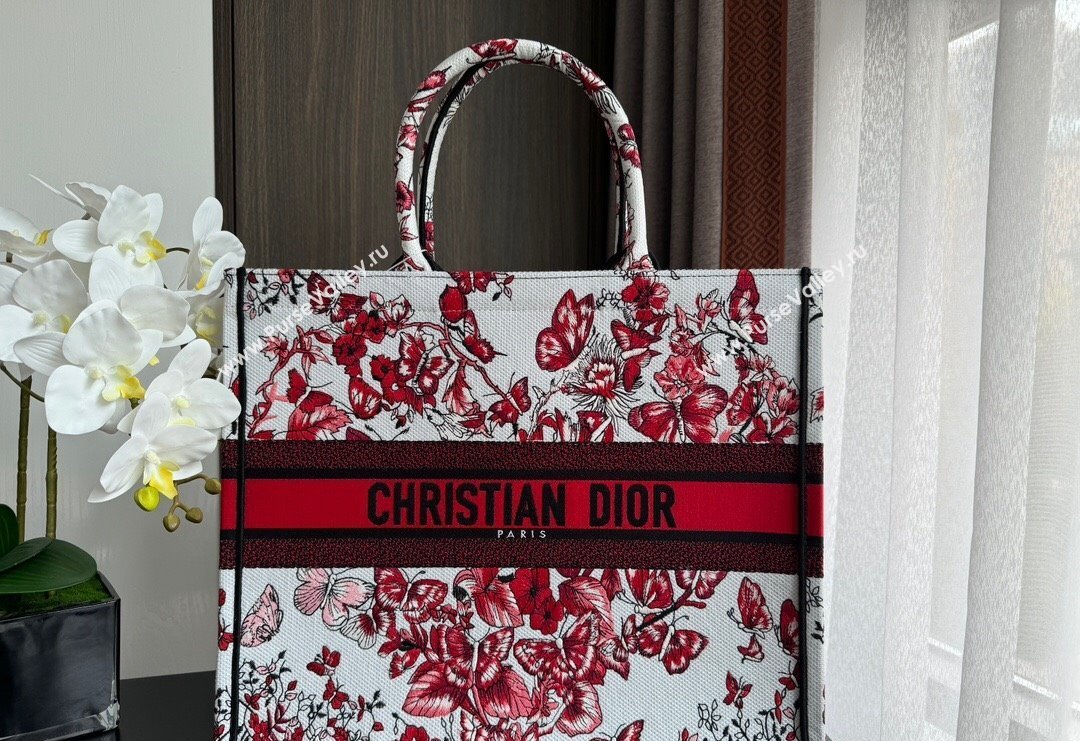Dior Large Book Tote Bag Bag in White and Red Le Cœur des Papillons Embroidery 2024 (XXG-240415080)