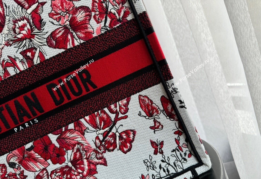 Dior Large Book Tote Bag Bag in White and Red Le Cœur des Papillons Embroidery 2024 (XXG-240415080)
