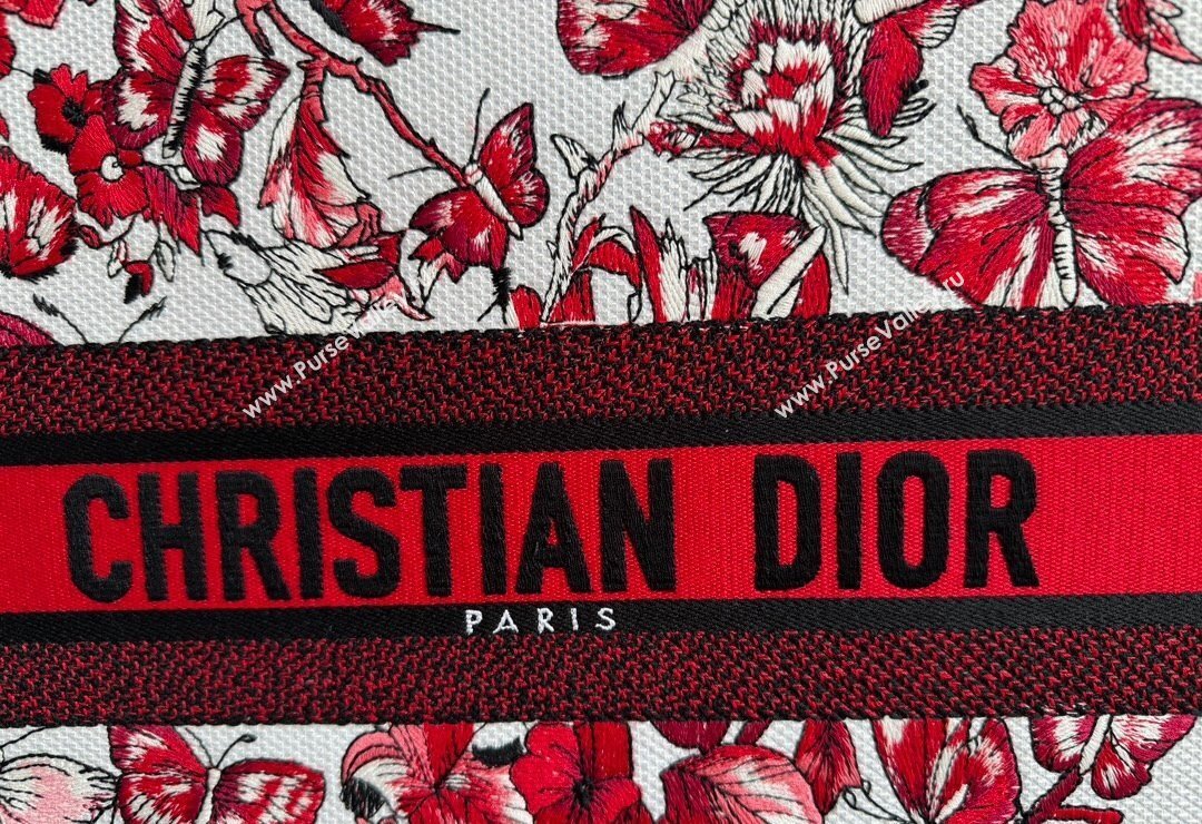 Dior Large Book Tote Bag Bag in White and Red Le Cœur des Papillons Embroidery 2024 (XXG-240415080)