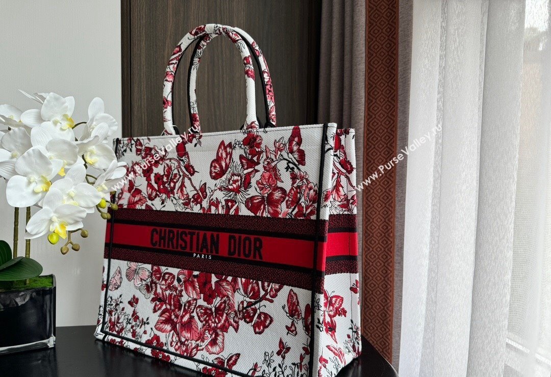 Dior Large Book Tote Bag Bag in White and Red Le Cœur des Papillons Embroidery 2024 (XXG-240415080)