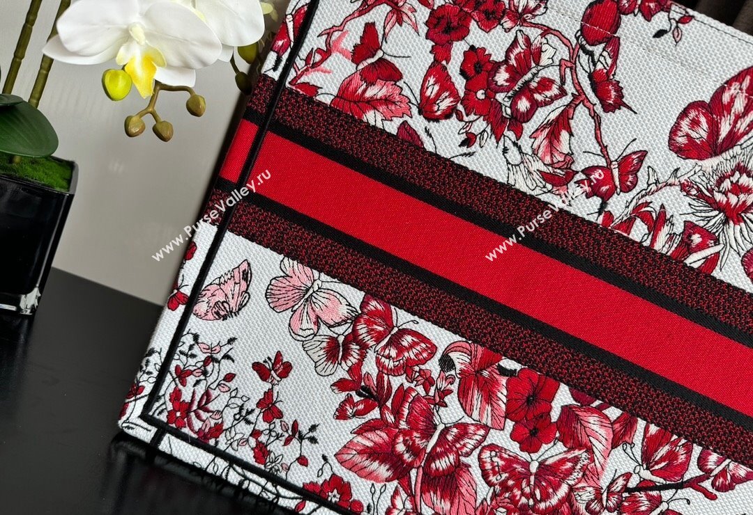 Dior Large Book Tote Bag Bag in White and Red Le Cœur des Papillons Embroidery 2024 (XXG-240415080)