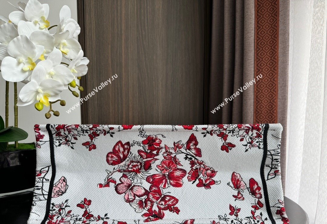 Dior Large Book Tote Bag Bag in White and Red Le Cœur des Papillons Embroidery 2024 (XXG-240415080)