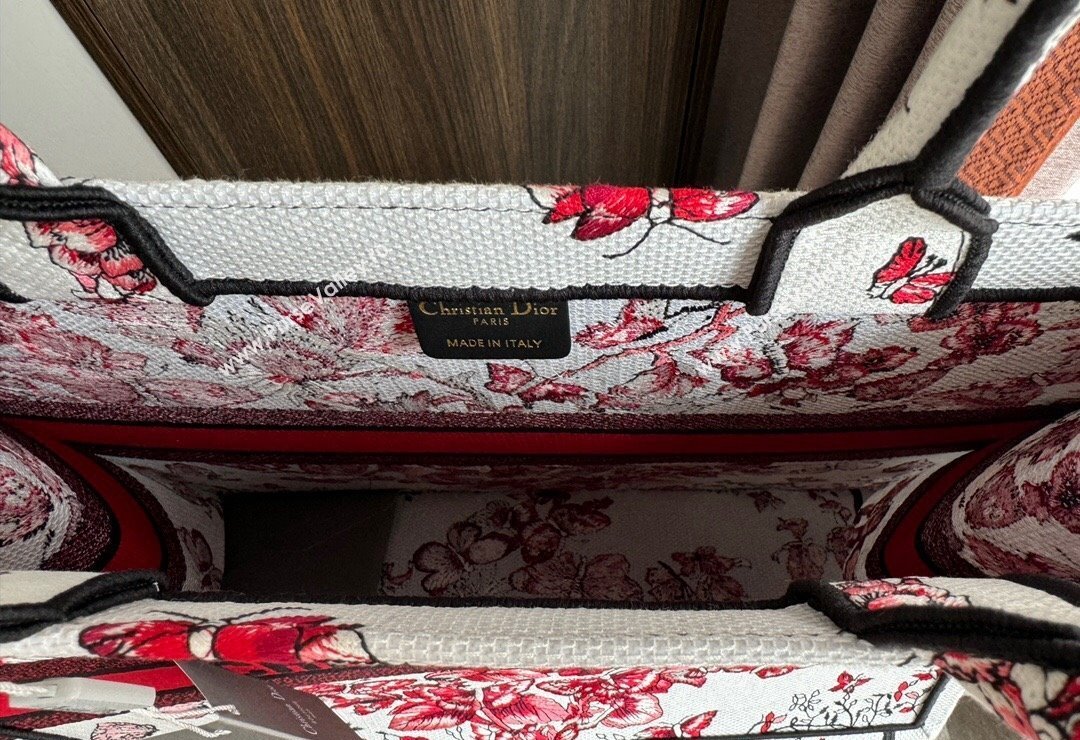 Dior Large Book Tote Bag Bag in White and Red Le Cœur des Papillons Embroidery 2024 (XXG-240415080)