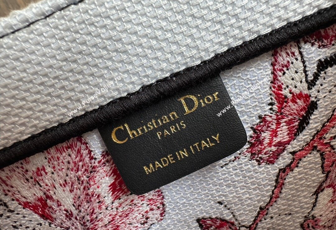 Dior Large Book Tote Bag Bag in White and Red Le Cœur des Papillons Embroidery 2024 (XXG-240415080)