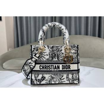 Dior Medium Lady D-Joy Bag in Toile de Jouy Soleil Embroidery White/Black 2024 (XXG-240415064)