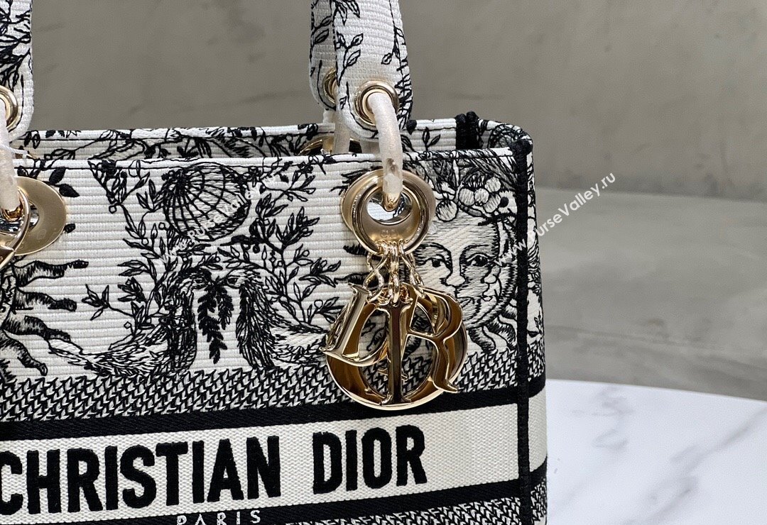 Dior Medium Lady D-Joy Bag in Toile de Jouy Soleil Embroidery White/Black 2024 (XXG-240415064)