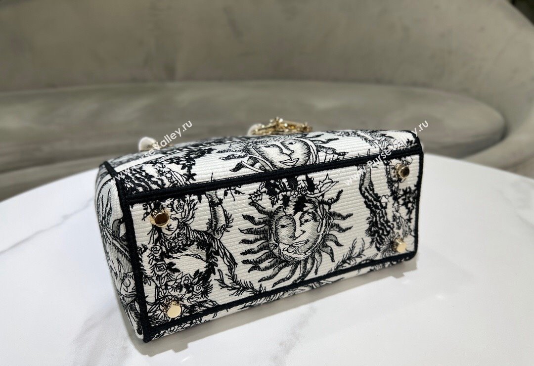 Dior Medium Lady D-Joy Bag in Toile de Jouy Soleil Embroidery White/Black 2024 (XXG-240415064)