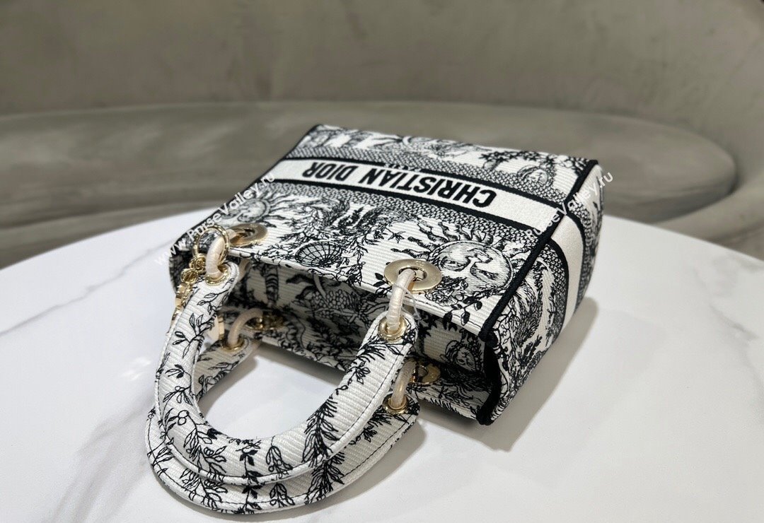 Dior Medium Lady D-Joy Bag in Toile de Jouy Soleil Embroidery White/Black 2024 (XXG-240415064)
