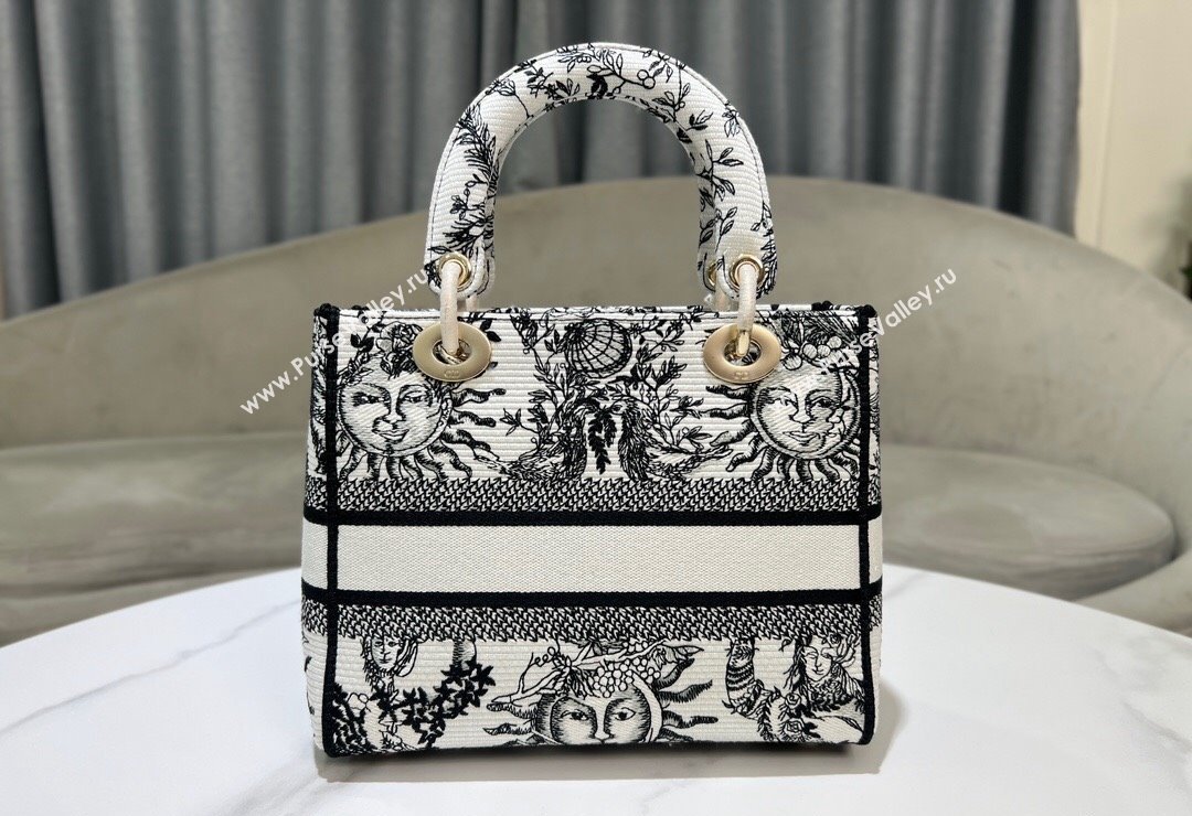 Dior Medium Lady D-Joy Bag in Toile de Jouy Soleil Embroidery White/Black 2024 (XXG-240415064)