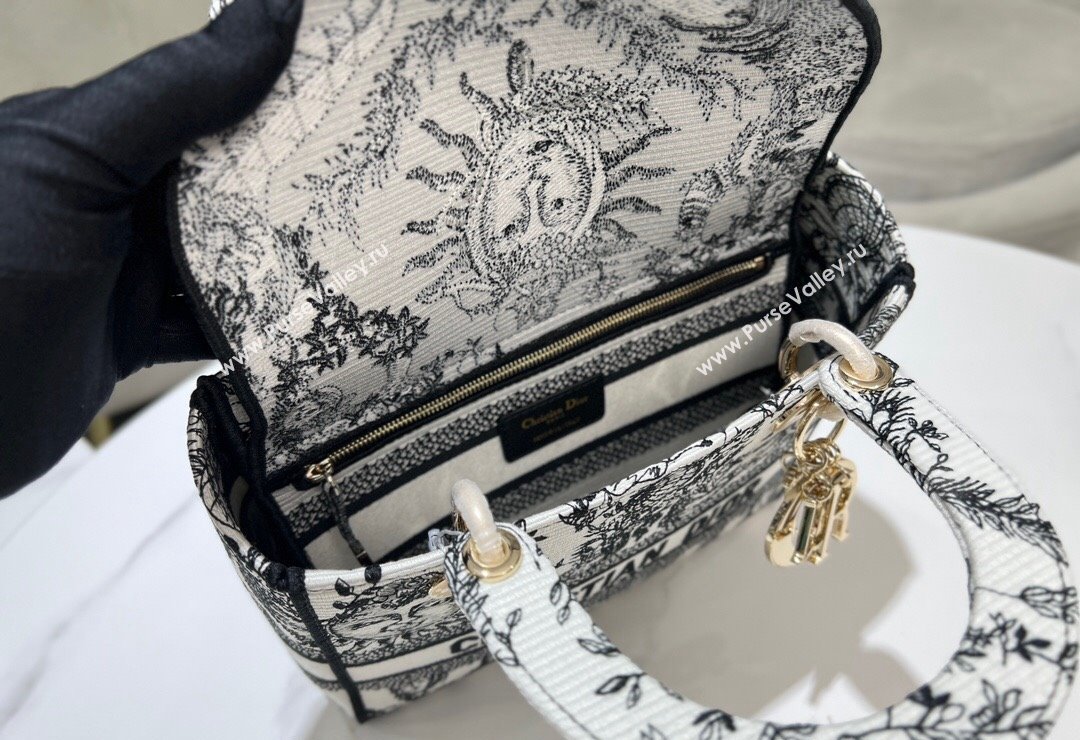 Dior Medium Lady D-Joy Bag in Toile de Jouy Soleil Embroidery White/Black 2024 (XXG-240415064)