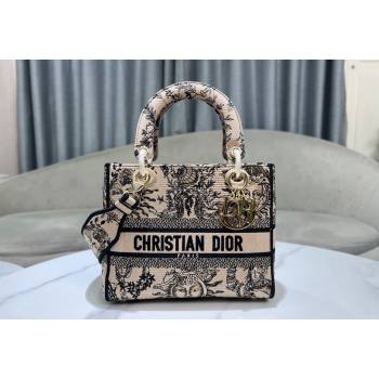 Dior Medium Lady D-Joy Bag in Toile de Jouy Soleil Embroidery Beige/Black 2024 (XXG-240415065)