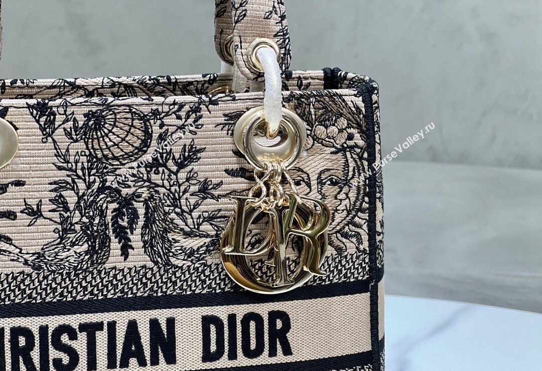Dior Medium Lady D-Joy Bag in Toile de Jouy Soleil Embroidery Beige/Black 2024 (XXG-240415065)