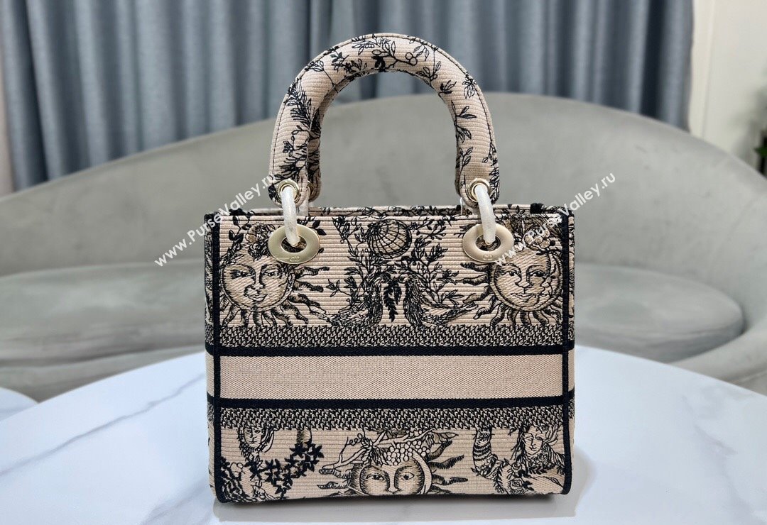 Dior Medium Lady D-Joy Bag in Toile de Jouy Soleil Embroidery Beige/Black 2024 (XXG-240415065)