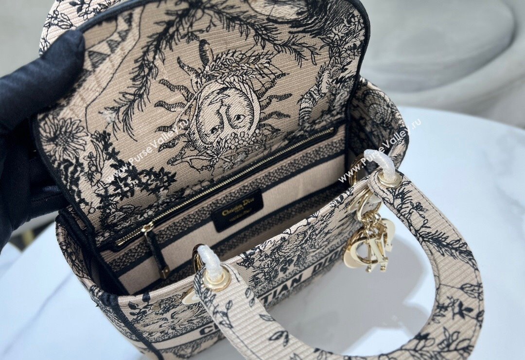 Dior Medium Lady D-Joy Bag in Toile de Jouy Soleil Embroidery Beige/Black 2024 (XXG-240415065)