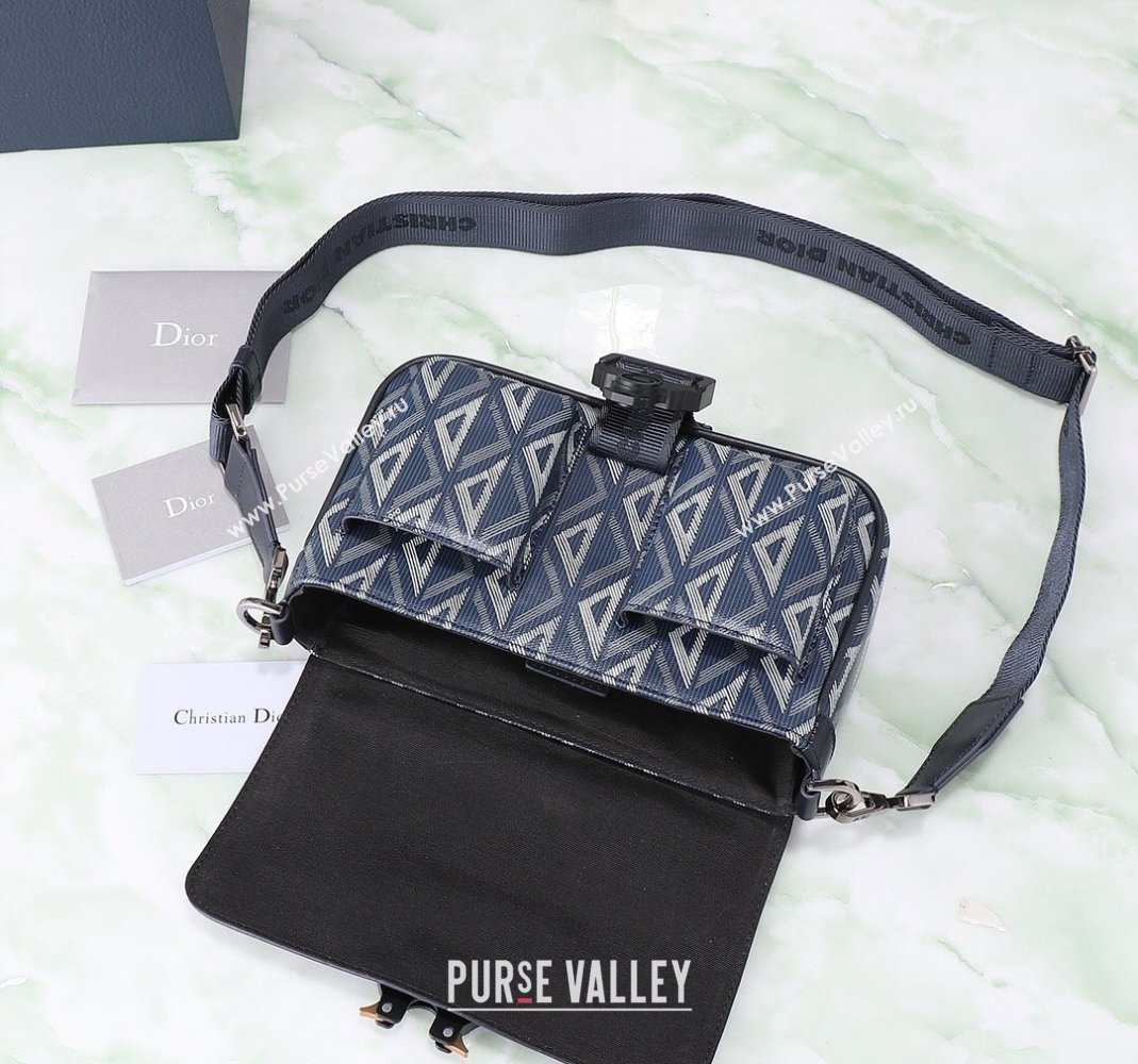 Dior Mens Hit the Road Bag with Strap in CD Diamond Canvas Blue 202402 (BF-240415074)