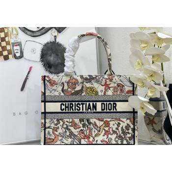 Dior Medium Book Tote Bag Bag in White Multicolor Animaux Fantastiques Embroidery 2024 (DMZ-240415081)