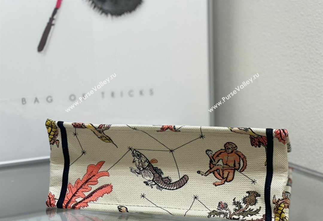 Dior Medium Book Tote Bag Bag in White Multicolor Animaux Fantastiques Embroidery 2024 (DMZ-240415081)