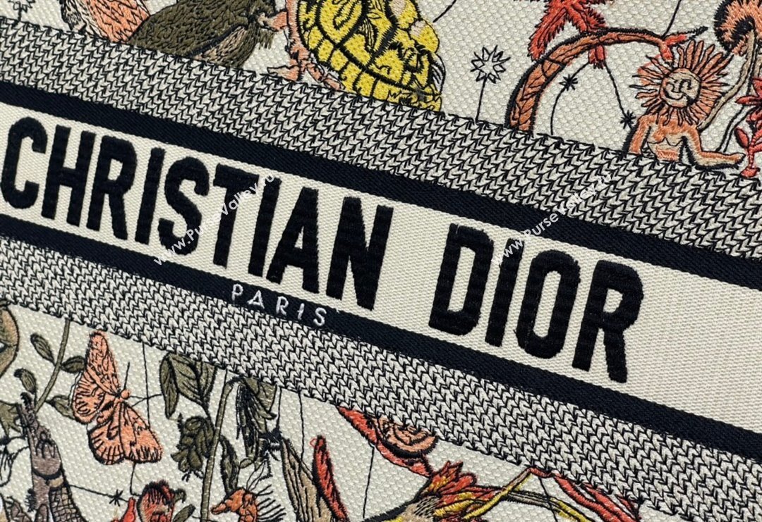 Dior Medium Book Tote Bag Bag in White Multicolor Animaux Fantastiques Embroidery 2024 (DMZ-240415081)