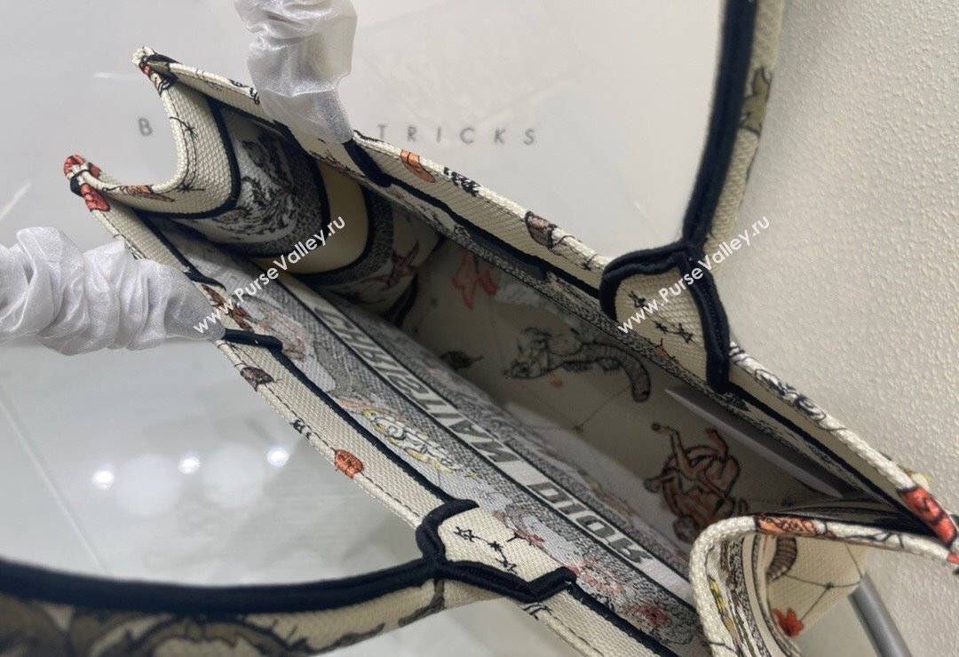 Dior Medium Book Tote Bag Bag in White Multicolor Animaux Fantastiques Embroidery 2024 (DMZ-240415081)