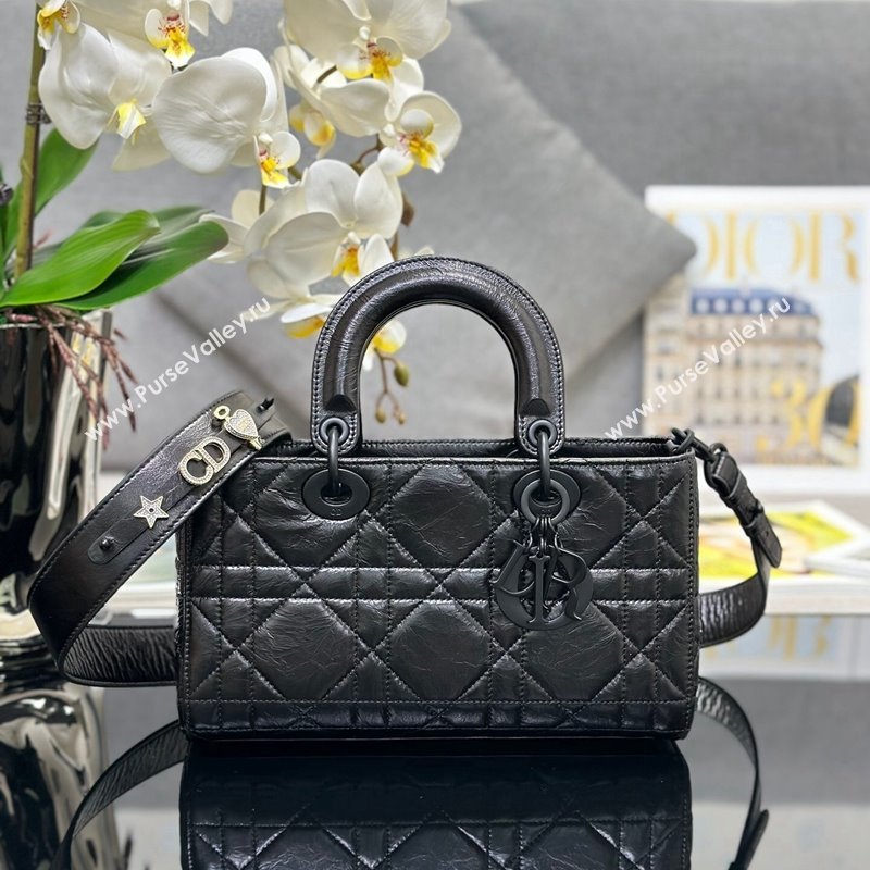 Dior Small Lady D-Sire My ABCDior Tote Bag in Black Macrocannage Crinkled Calfskin 2024 (XXG-240415099)