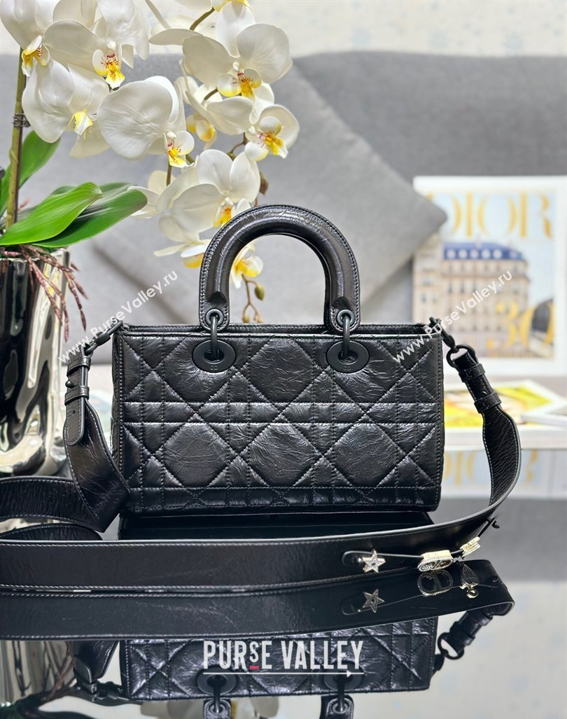 Dior Small Lady D-Sire My ABCDior Tote Bag in Black Macrocannage Crinkled Calfskin 2024 (XXG-240415099)