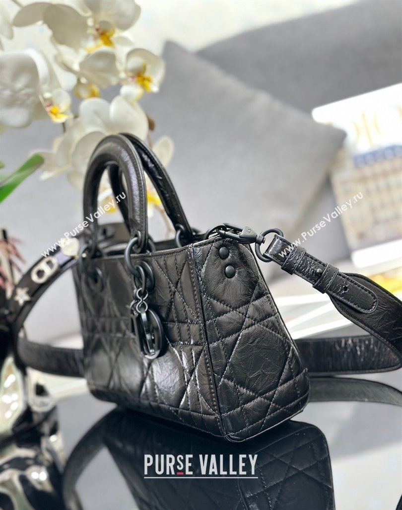 Dior Small Lady D-Sire My ABCDior Tote Bag in Black Macrocannage Crinkled Calfskin 2024 (XXG-240415099)