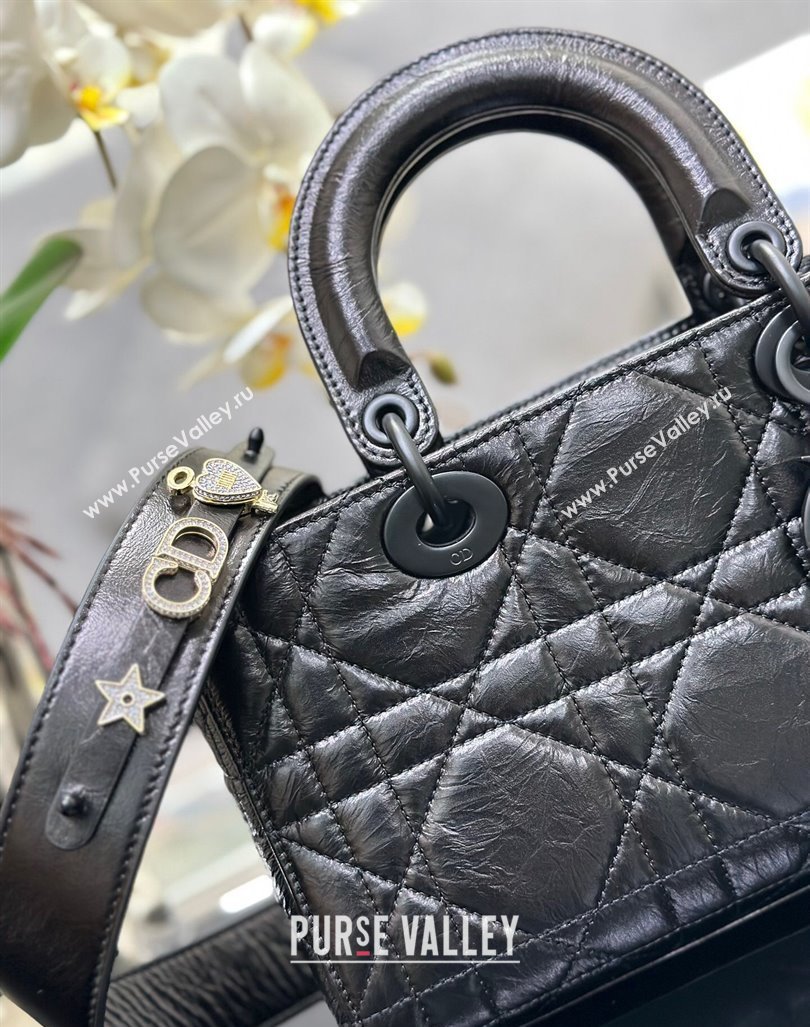 Dior Small Lady D-Sire My ABCDior Tote Bag in Black Macrocannage Crinkled Calfskin 2024 (XXG-240415099)