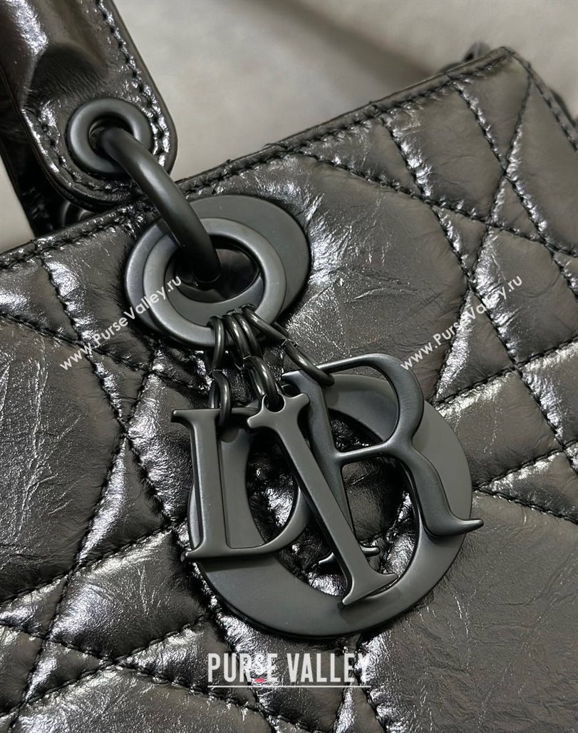 Dior Small Lady D-Sire My ABCDior Tote Bag in Black Macrocannage Crinkled Calfskin 2024 (XXG-240415099)
