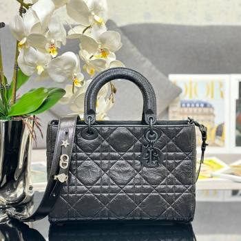 Dior Medium Lady D-Sire My ABCDior Tote Bag in Black Macrocannage Crinkled Calfskin 2024 (XXG-240415100)