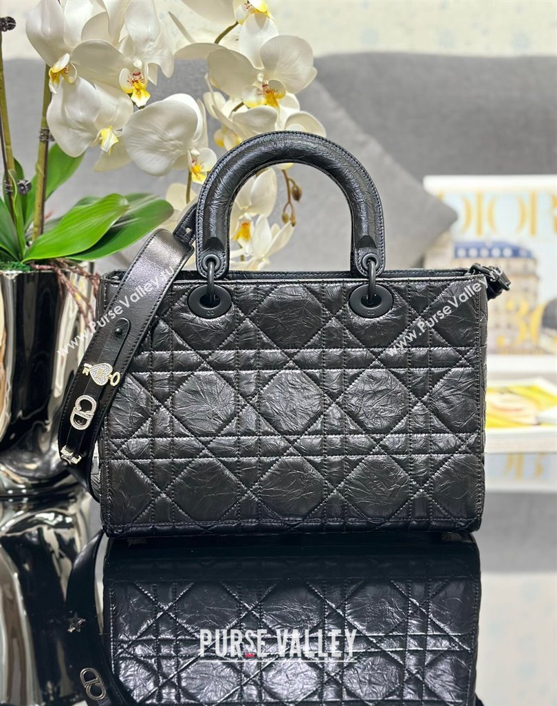 Dior Medium Lady D-Sire My ABCDior Tote Bag in Black Macrocannage Crinkled Calfskin 2024 (XXG-240415100)