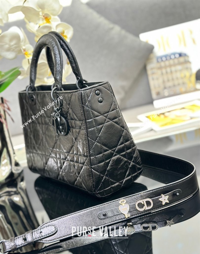 Dior Medium Lady D-Sire My ABCDior Tote Bag in Black Macrocannage Crinkled Calfskin 2024 (XXG-240415100)