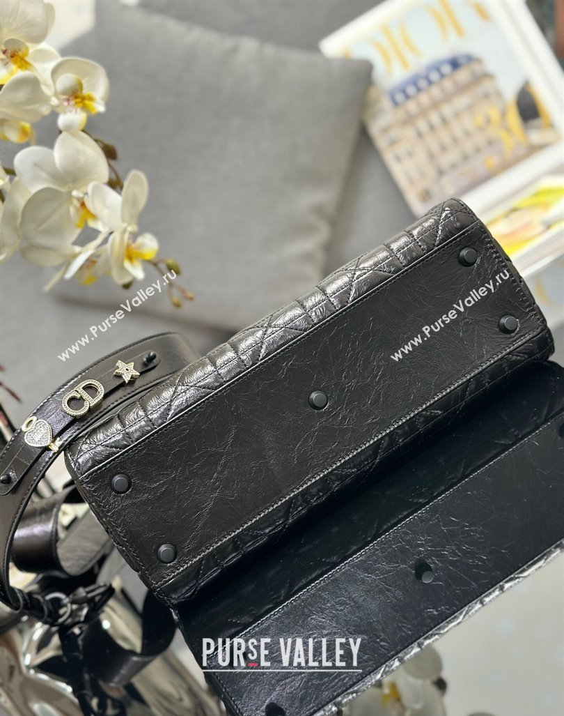 Dior Medium Lady D-Sire My ABCDior Tote Bag in Black Macrocannage Crinkled Calfskin 2024 (XXG-240415100)