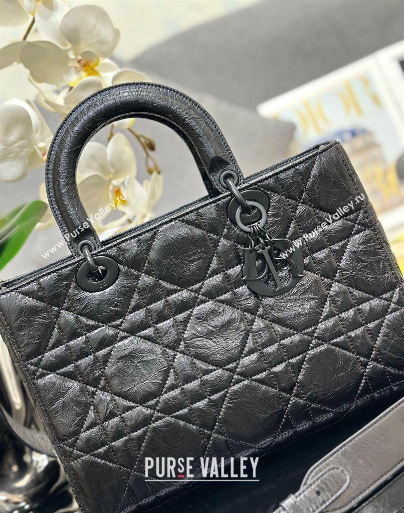 Dior Medium Lady D-Sire My ABCDior Tote Bag in Black Macrocannage Crinkled Calfskin 2024 (XXG-240415100)