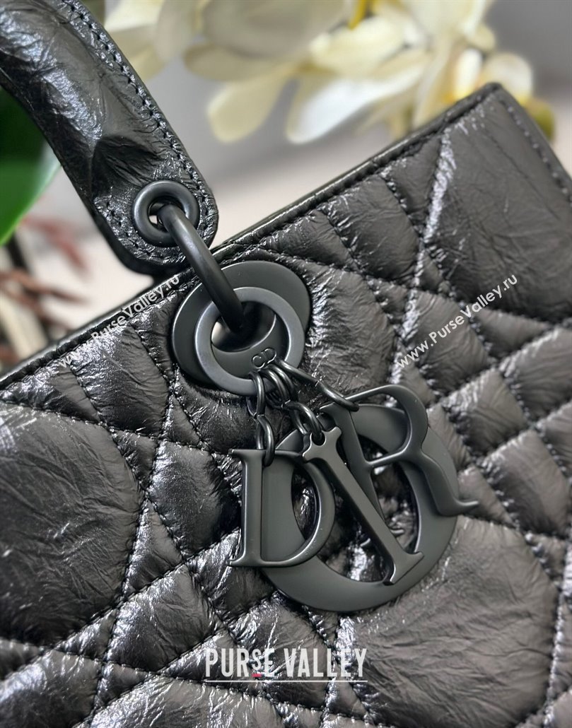 Dior Medium Lady D-Sire My ABCDior Tote Bag in Black Macrocannage Crinkled Calfskin 2024 (XXG-240415100)