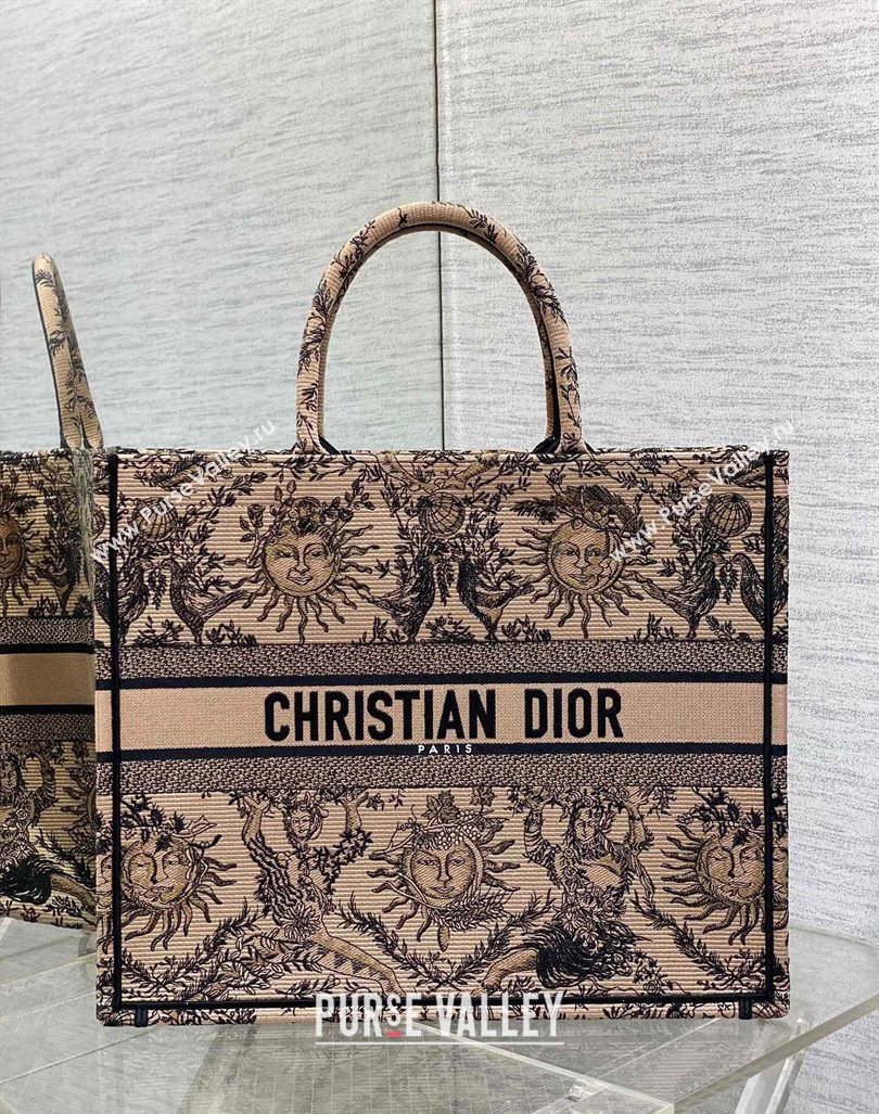 Dior Large Book Tote Bag Bag in Toile de Jouy Soleil Embroidery Beige/Black 2024 (XXG-240415083)