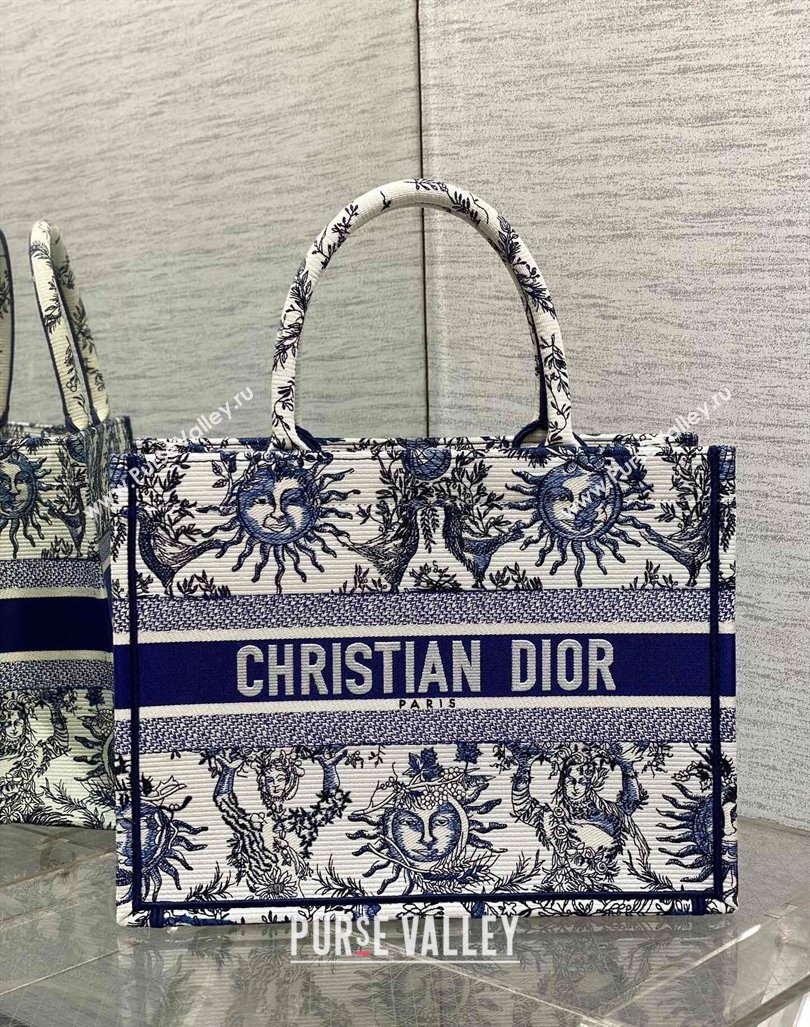 Dior Medium Book Tote Bag Bag in Toile de Jouy Soleil Embroidery White/Blue 2024 (BF-240415087)