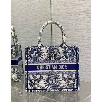 Dior Small Book Tote Bag Bag in Toile de Jouy Soleil Embroidery White/Blue 2024 (BF-240415088)